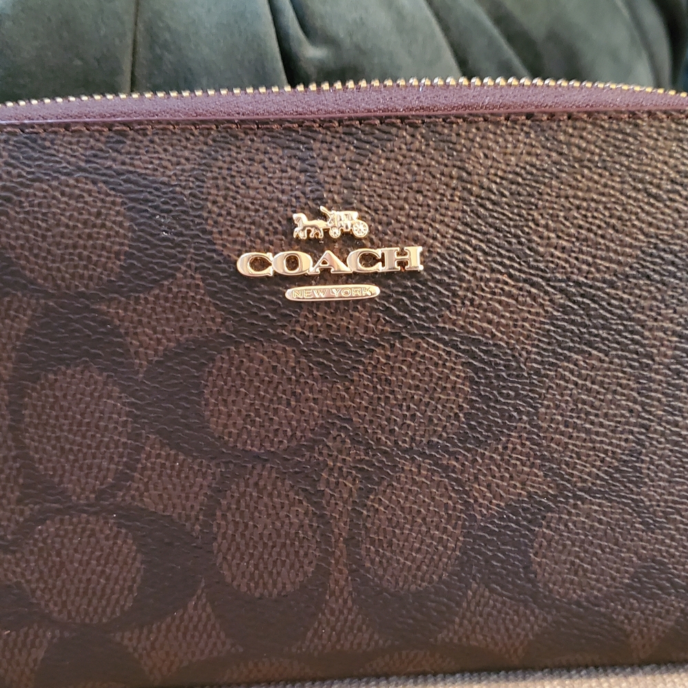 Coach Dark Brown Signature Zip Wallet
